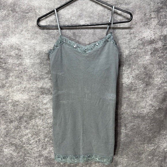 Aeropostale Tops - Y2K Aeropostale Lace Trim Sequin Cami Tank Top Womens Size M Gray Long Layering